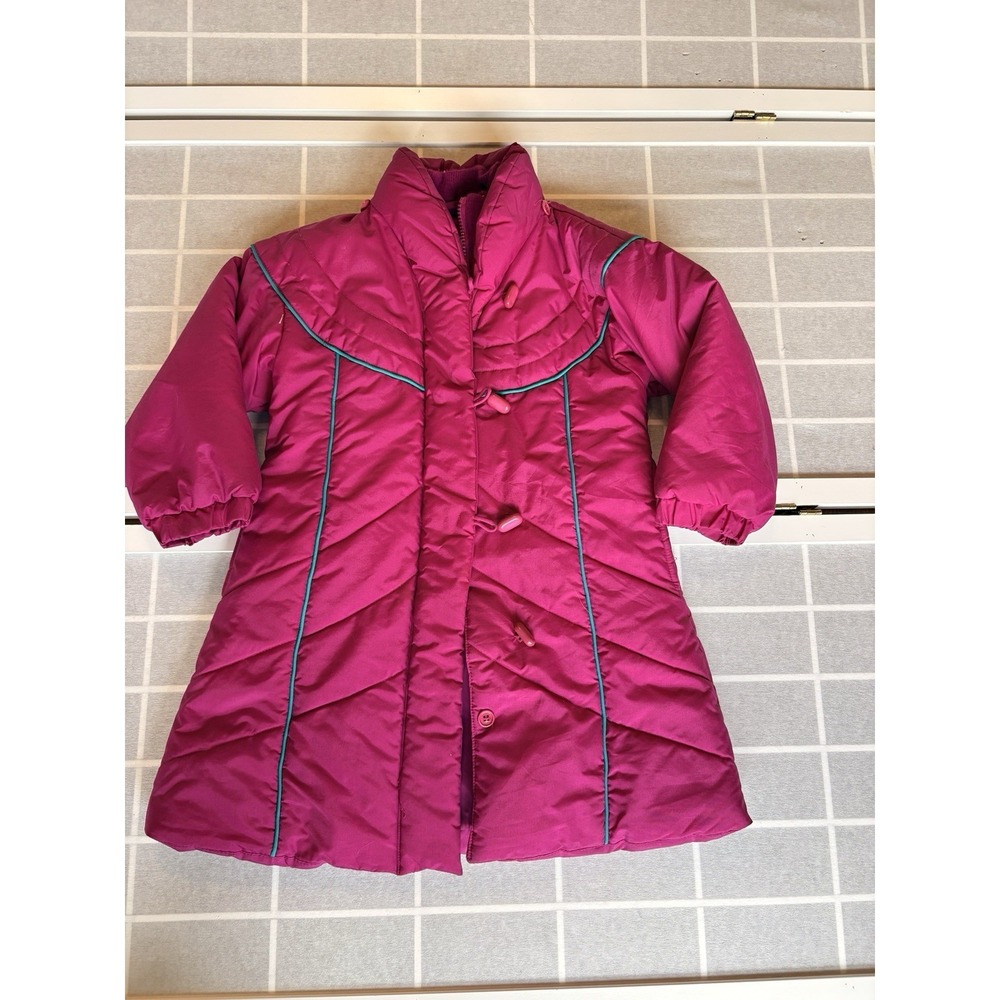 Vtg 80 Kids ClubCoat Girls Sz 4 Fushia Colorblock Full Zip Ski Snow Jacket